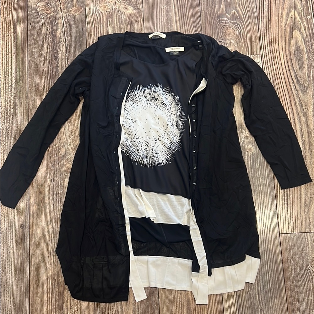 Crea Concept Black and White Long Sleeve Cardigan with tank top